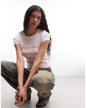 I.AM.GIA Odezia 'financial Advisor' Diamante Graphic Cap Sleeve Fitted Tee - Pink