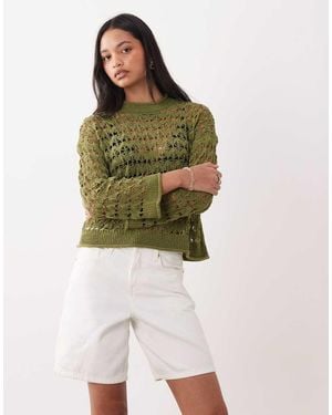 Miss Selfridge Open Crochet Stitch Jumper - Green