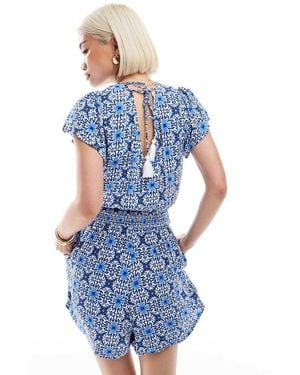 Superdry Short Sleeve Printed Playsuit - Blue