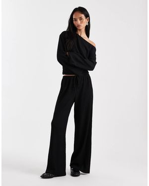 ASOS Mix & Match Textured Tie Waist Wide Leg Pants - Blue