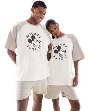 ASOS Disney Mickey Raglan Sleeve Pyjama Set - Natural