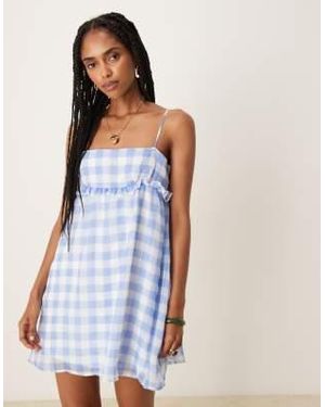 ASOS Robe babydoll caraco courte à imprimé vichy - Bleu