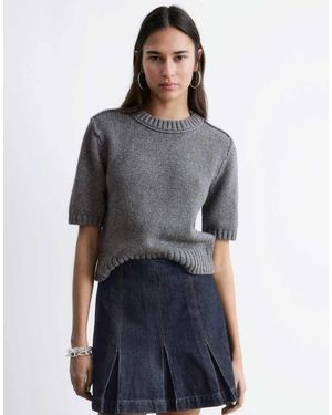 & Other Stories Wool Cotton Blend Short Sleeve Knitted Jumper - Grey