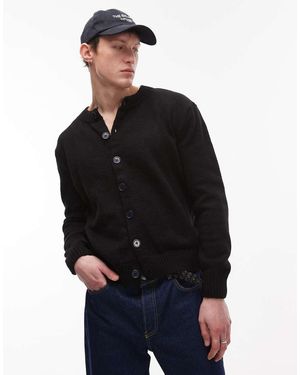 TOPMAN Cárdigan Negro Abotonado Con Cuello Redondo De -Gris