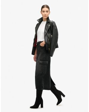 Superdry – midi-jeansrock im cargo-stil - Weiß