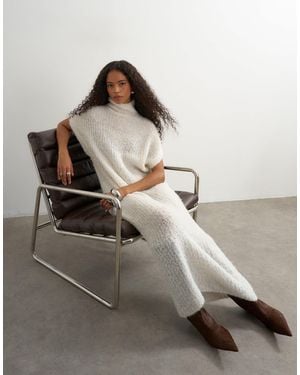 TOPSHOP Robe longue en maille transparente à col montant avec laine ivoire-pas - Multicolore