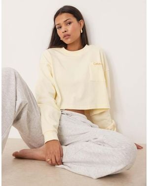 Calvin Klein Cropped Logo Jersey Sweatshirt - Natural