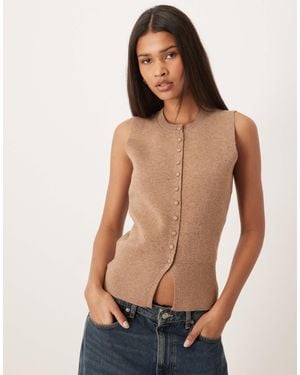 Threadbare Crew Neck Cardigan Vest - Natural