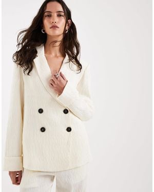 4th & Reckless Textured Double Breasted Foldover Cuff Blazer - Natural
