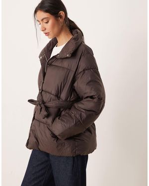 Gina Tricot Belted Puffer Jacket - Brown