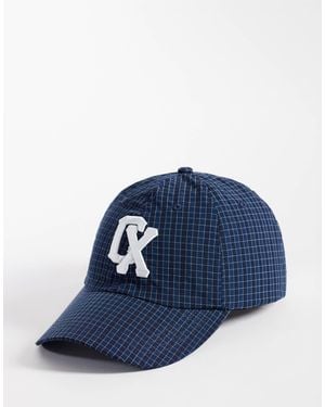 Collusion Embroidered Plaid Nylon Cap - Blue