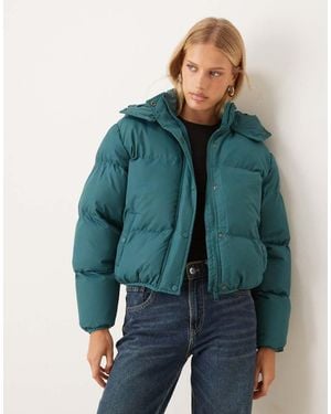 Brave Soul Oversized Hooded Short Puffer Jacket - Blue