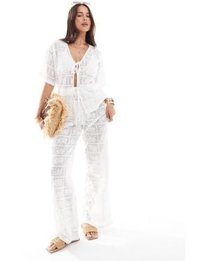 4th & Reckless Crochet Lace Wide Leg Trouser Co-ord - White