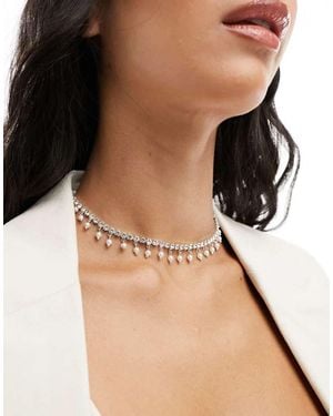 ASOS Choker Necklace With Crystal Cupchain And Faux Pearl Design - Brown