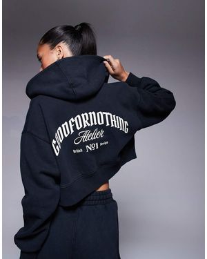 Good For Nothing Co-ord Cropped Zipped Hoodie With Logo Back Print - Blue