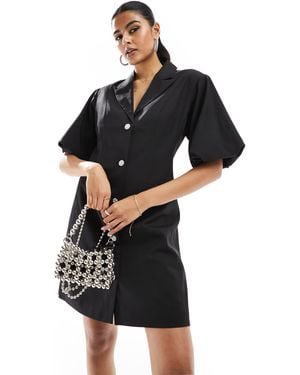 Pieces Tailored Mini Dress With Diamante Buttons - Black
