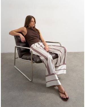 TOPSHOP Satin Stripe Tie Waist Wide Leg Trouser Co-Ord - Gray