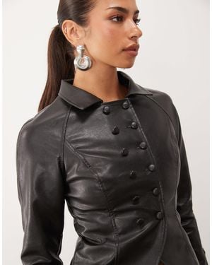 Lioness Form Faux Leather Napoleon Button Detail Jacket Co-ord - Gray