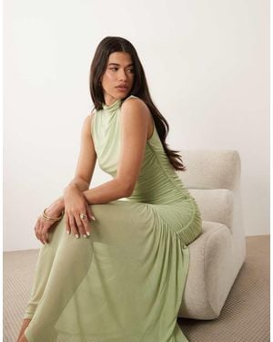 ASOS Ruched Drop Waist Circle Dress With Grown - Green