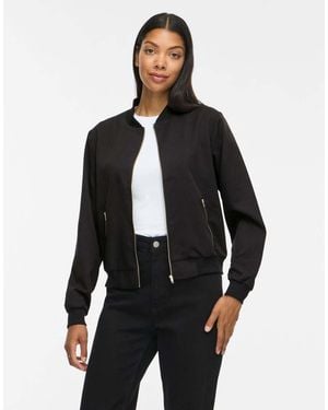 Vila Bubble Ribbed V-neck Zip-up Bomber Jacket - Black