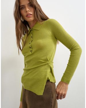 TOPSHOP Gestricktes polooberteil mit seitlicher drehung und wolle - Grün