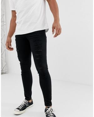 New Look Extreme Super Skinny Jeans With Rips - Black