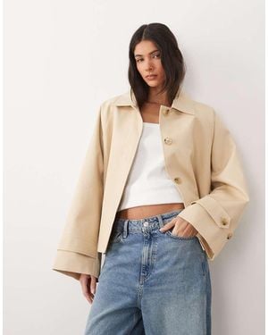 Mango 100% Cotton Short Trench Coat - Blue