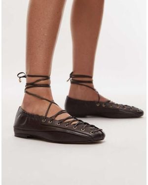 Bronx Ser-Ajaa Lace Up Detail Ballet Flats - Brown
