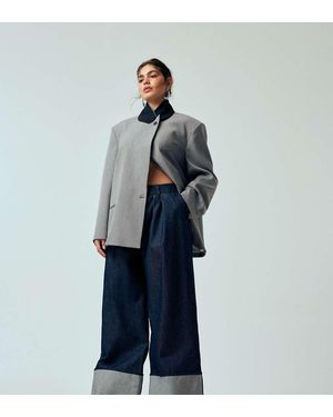ASOS Curve Tailored Cuffed Hem Wide Leg Jeans - Blue