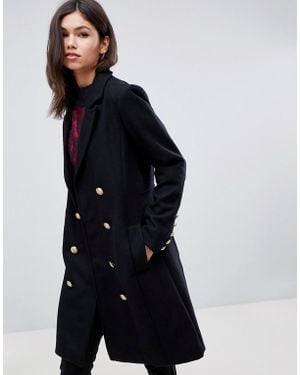 Y.A.S Gold Button Pea Coat - Black