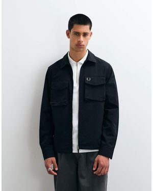 Fred Perry Overshirt Con Tasca, Zip E Tessuto Ripstop - Blu