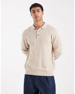 Jack & Jones Premium Long Sleeve Knitted Polo - Natural