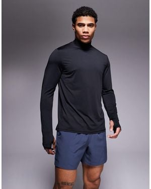 4505 Regular Fit Quick Dry Long Sleeve Running T-shirt With Mock Neck - Blue