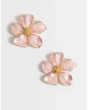 Accessorize Enamel Statement Flower Stud Earrings - Pink