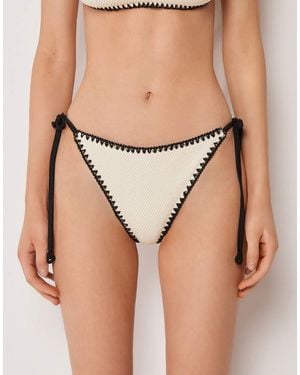 Calzedonia Tie Bikini Bottoms Bicolour Embroidery - Natural