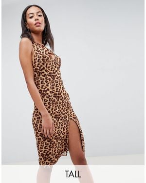 Missguided One Shoulder Split Hem Midi Dress - Brown