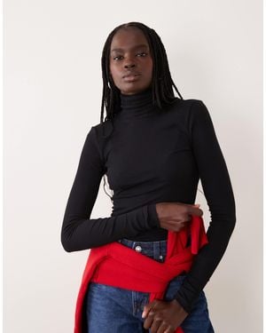 ARKET Cotton-rich halbtransparentes strickoberteil mit hohem kragen - Rot