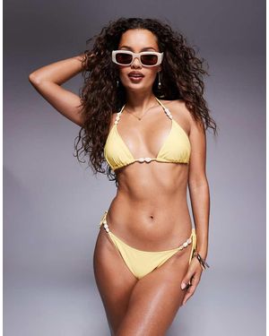Candypants Slip Bikini Gialli Con Perline E Allacciatura Laterale - Nero