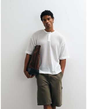 ASOS Camiseta Boxy Extragrande Henley Con Textura Neutra-Neutro - Blanco