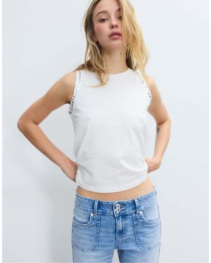 Stradivarius Sleeveless T-shirt With Stud Embroidery - White