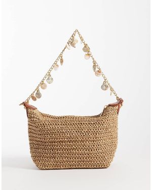 ASOS Bolso De Hombro Beis De Croché De Paja Con Charms De Conchas En La Correa De -Neutro - Blanco