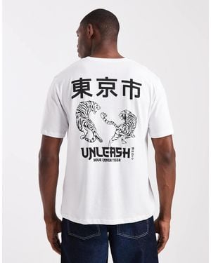 Jack & Jones T-shirt With Tiger Back Print - White
