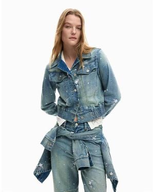 Desigual Embroidered Trucker Jacket - Blue