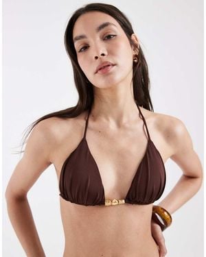 Lindex Top Bikini A Triangolo Scuro Con Perline - Neutro