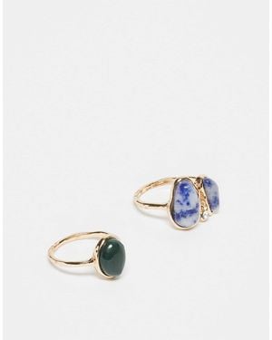 ASOS Pack Of 2 Rings With Faux Semi-precious Stone Settings - Multicolor