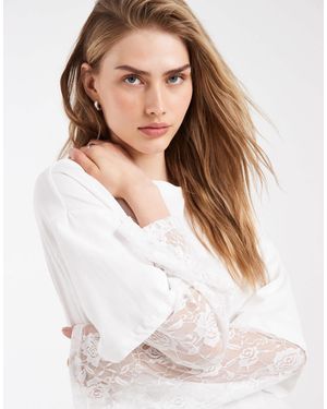 BRONZE SNAKE Oversized T-shirt With Lace Underlay - White