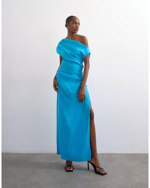 TOPSHOP Grown On Shoulder Midi Dress - Blue