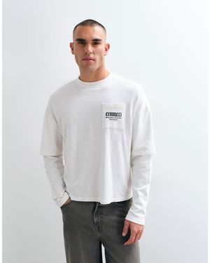 CERNUCCI Long Sleeve Slub Pocket Logo T-shirt - White