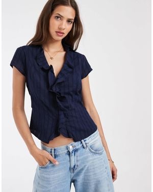Hollister Ruffle Front Short Sleeve Shirt - Blue