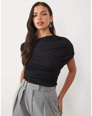 ASOS Top Asimétrico Con Espalda Drapeada Y Panel De Encaje En - Negro